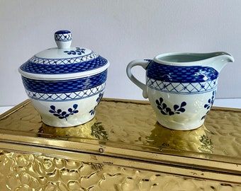 Vintage Royal Copenhagen Faience, Sugar Bowl and Cream Pitcher Creamer, Trankebar Tranquebar Blue Flower - Collectible, Denmark, Blue White