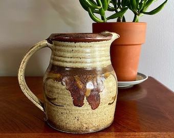 Vintage, Small Stoneware Pitcher by Lynn Lais - for Syrup, Bar Mixers or Simple Syrup, Creamer, Vase, Maryland Studio Pottery, Signed, Brown