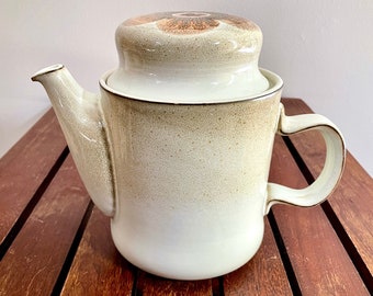 Vintage Denby England Teapot: Westbury pattern, Stoneware, 1970&#39;s Mod Floral, Brown Beige Peach Pink