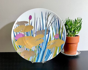 Vintage Rosenthal Studio Line Linie, Porcelain Display or Wall Plate, Water Lilies, Mauve, Blues, Matte Metallic Gold Bronze Silver, Le Foll