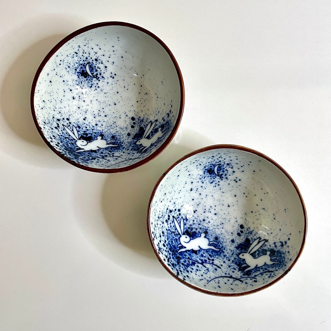 2 Kotobuki of Japan, Blue and White Porcelain China, Usagi or Rabbit ...