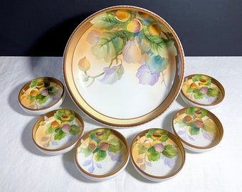 7 piece Vintage Nippon Porcelain Nut Bowl Set, Japanese Moriage, Morimura Bros 1911-1921 - Fine Bone China, Chinoiserie, Acorn Fall Decor