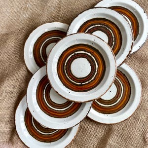 4 Vintage Stonehenge Midwinter of England, Earth pattern, Dessert or Bread n Butter Plates - Stoneware, Toffee Chocolate Brown Geode Circles