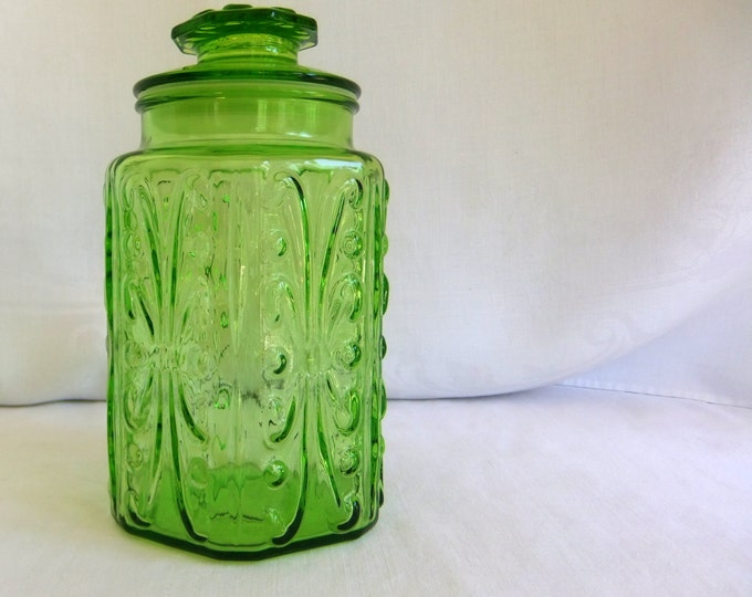 Vintage Green Glass Kitchen Canister Apothecary Jar Etsy
