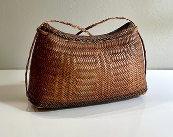 Vintage Wicker, Woven Purse, Shoulder Bag, Rattan Cross Body, Straw Bag, Convertible - Envelope Clutch Style, Handmade, South Asian, Summer