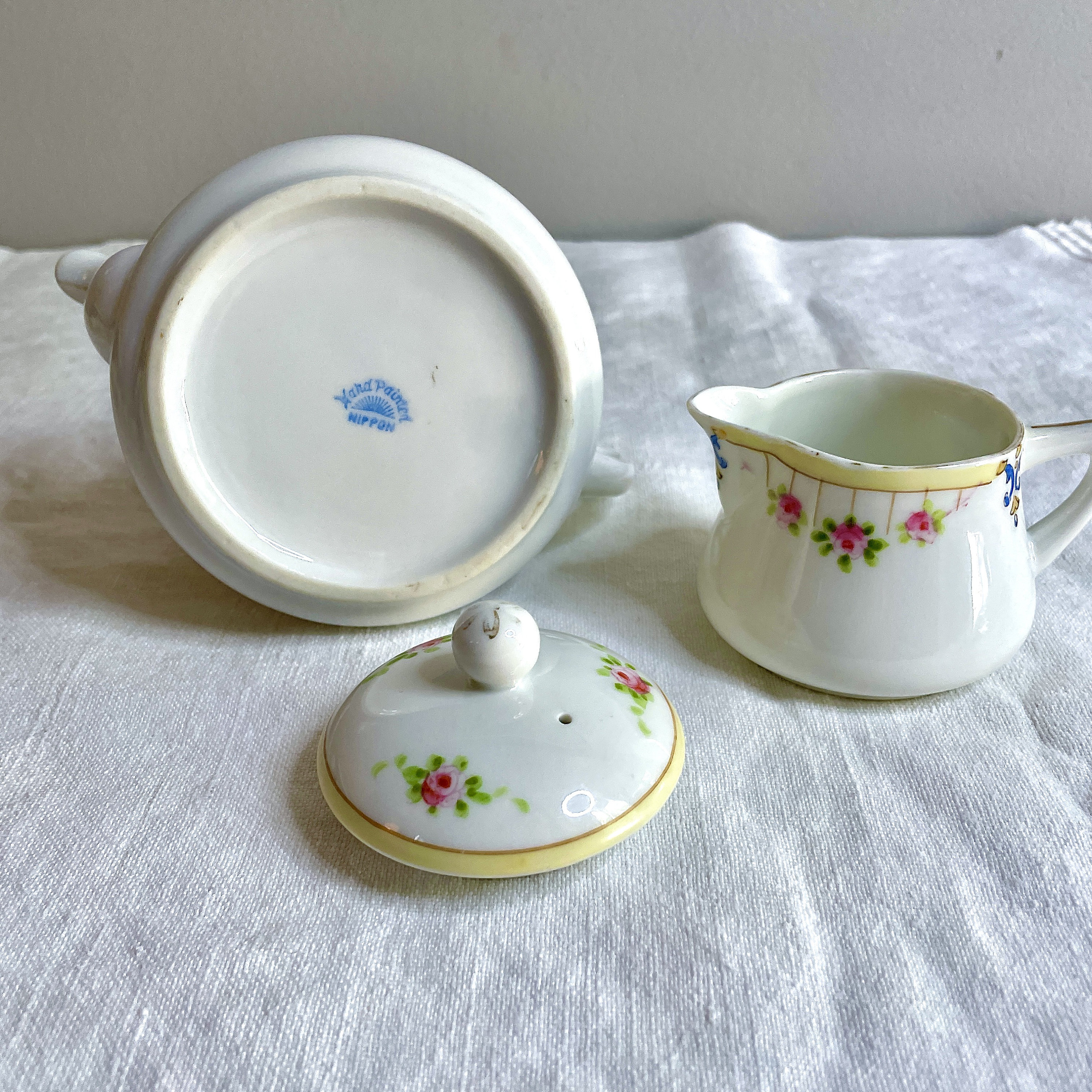 Nippon Antique Child's Tea Set, 15-piece, Hand-painted, Miniature Porcelain China 1911 to 1921, Pink Green Roses, Gilt, Blue Yellow Band - Etsy Nippon Antique Child's Tea Set, 15-piece, Hand-painted, Miniature Porcelain China 1911 to 1921, Pink Green Roses, Gilt, Blue Yellow Band - Etsy