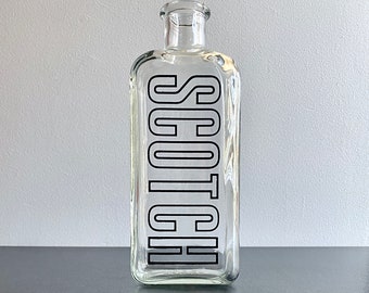Vintage Glass Scotch Bottle, Liquor Decanter - 1970's Bar, Retro Bar Cart, Typography, Home Bartender or Host Gift, Husband Dad Gift for Him