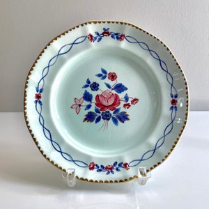 Adams China Calyx Ware, English Ironstone, Hand Painted, Bread and Butter Plate, Cascade pattern Red, Robin's Egg n Navy Blue, Gilt Gold image 2