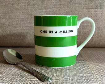 Vintage Kate Spade New York Lenox Mug: Bold Green White Stripe, One In A Million, Friend or Office Gift, Dorm Cup