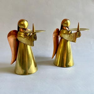 Pair of Small, Vintage Brass and Copper Angel Votive Candle Holders, Christmas Holiday, Mantel Decor,