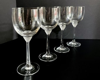 4 Vintage Villeroy & Boch Crystal Wine Glasses, Stemmed Water Goblets, Octavie pattern - signed, Faceted Stem, Textured Knob, 1990, Elegant