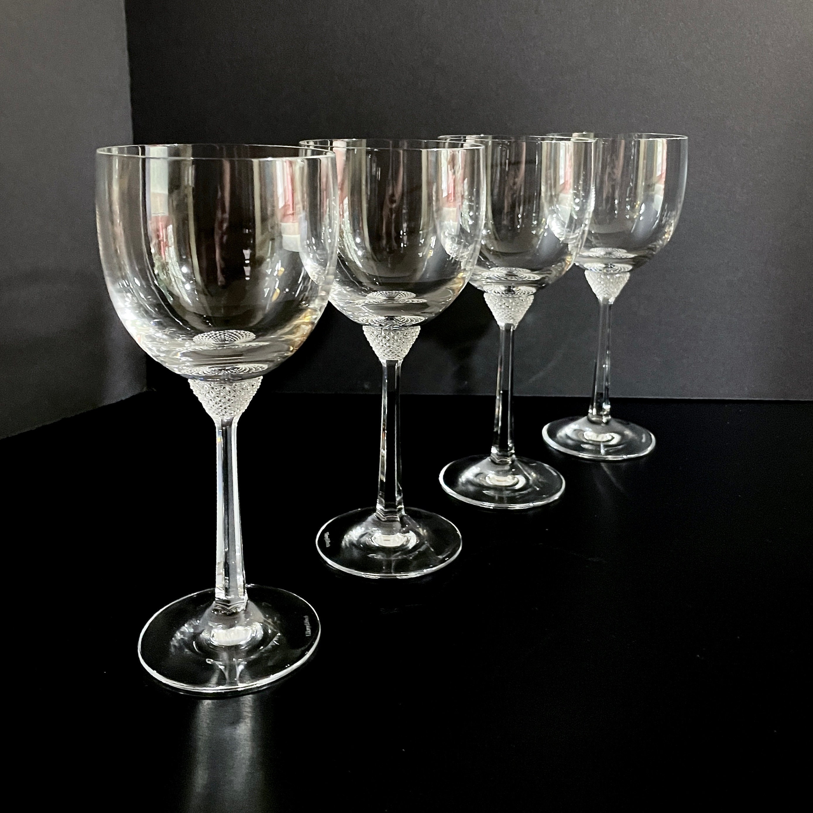4 Vintage Villeroy & Boch Crystal Wine Glasses - Octavie pattern, Faceted Stem,  Water Goblets, signed, 1990