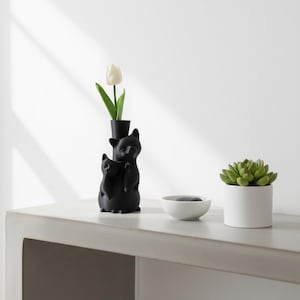 Modern Black Cat Vase – Minimalist Cute Couple Cat Decor