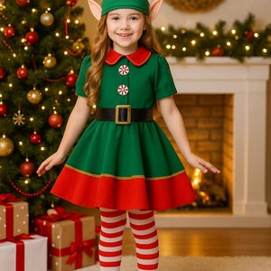 Costume Da Elfo Per Bambina Neonato, Tutina Natalizia Con Cappello, Maniche Lunghe, Stampa A Righe Rosse E Verdi