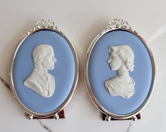 Wedgwood Queen Elizabeth II & Herzog von Edinburgh gerahmte Medaillons