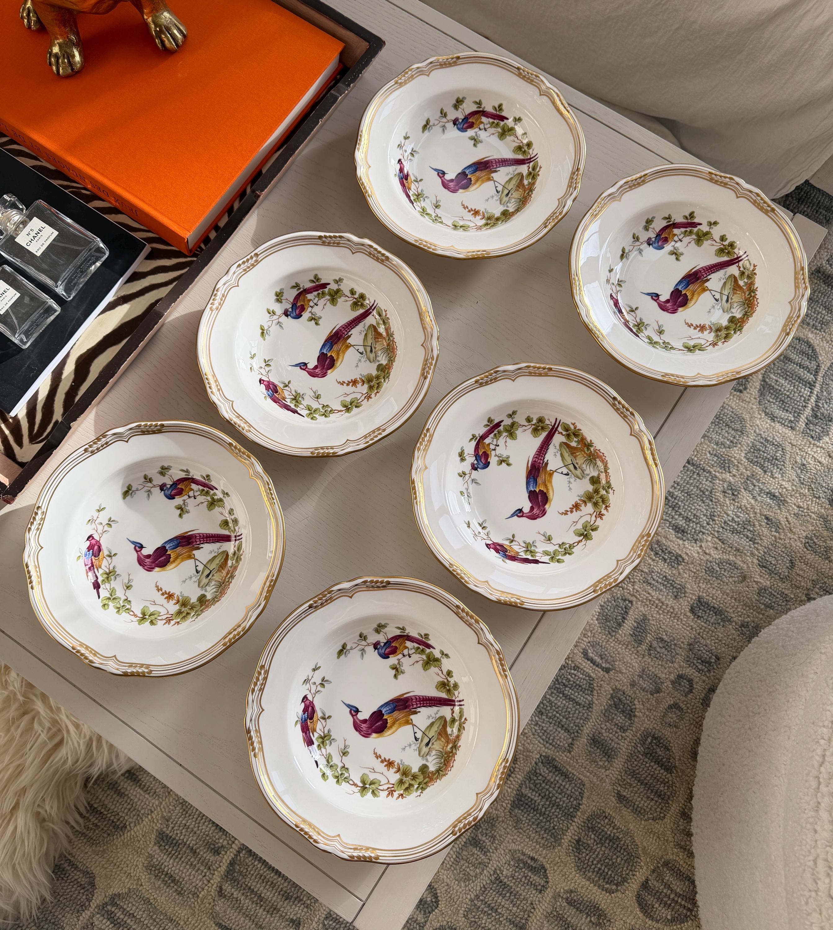 Set of 6 Spode Bone China England Chelsea Bird Y8555 Rimmed Soup
