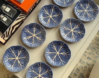 Bordallo Pinheiro Sapphire blue Cabbage Leaf appetizer Plate 7.75".