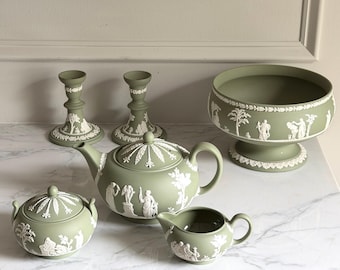 Wedgwood Jasperware tea set, candlesticks , Christmas thimbles