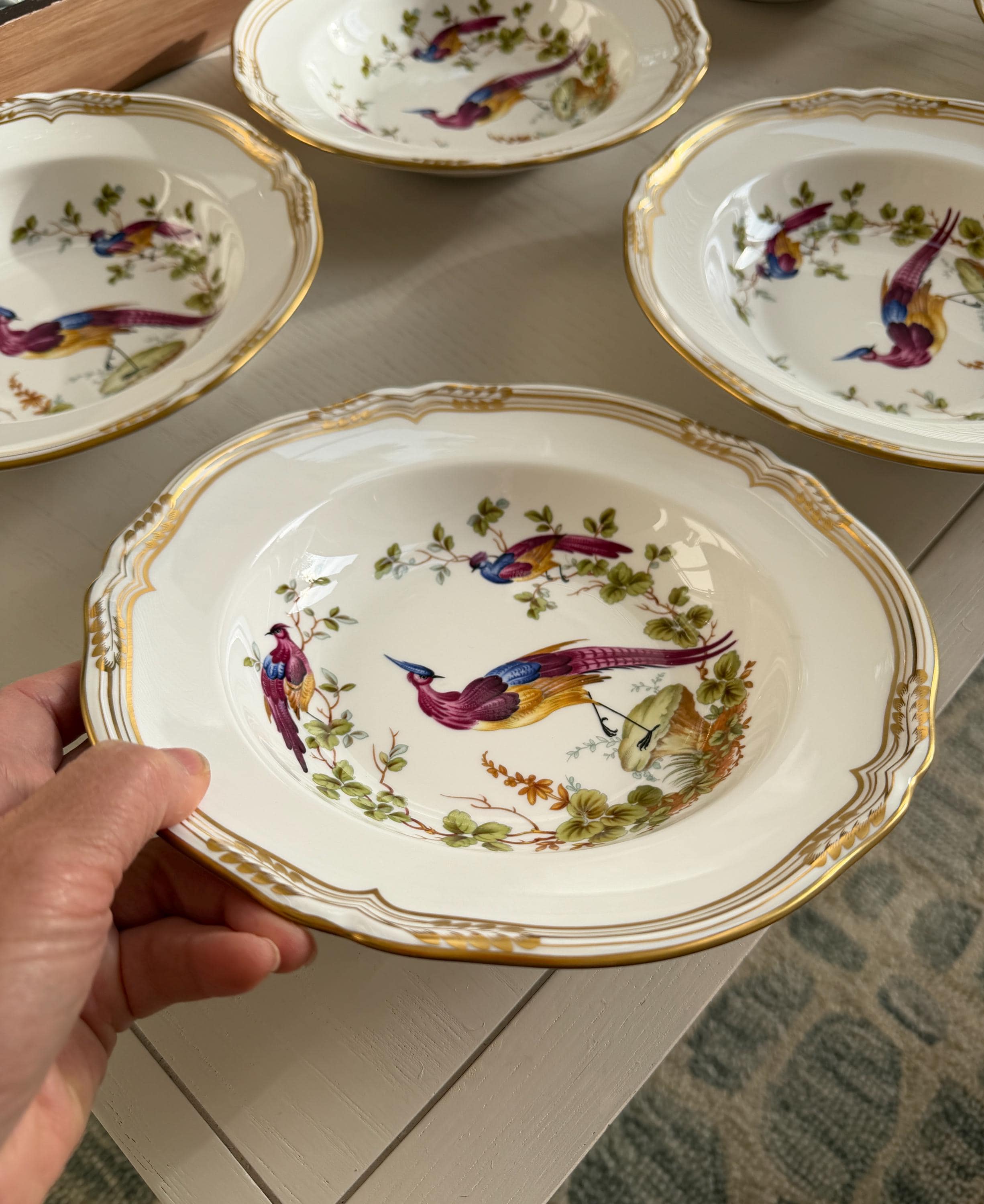 Set of 6 Spode Bone China England Chelsea Bird Y8555 Rimmed Soup