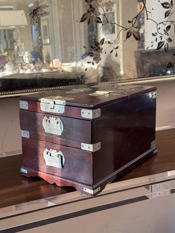 Antique Mirror and Cosmetic Box