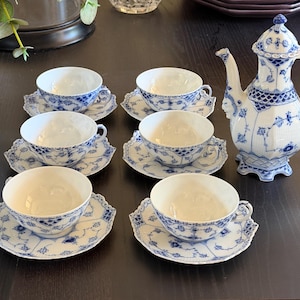 Royal Copenhagen Blue Fluted Full Lace Mussel Painted Porcelain Tea Cup/Saucer set or teapot