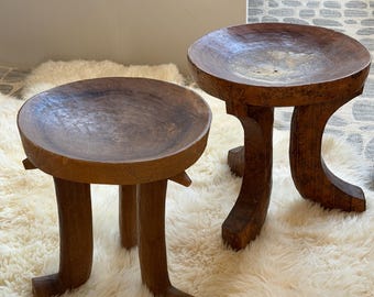 1950s Vintage Ethiopian Wooden Tri / 3 Legged Tripod Curved Footstool Oromo Jimma African