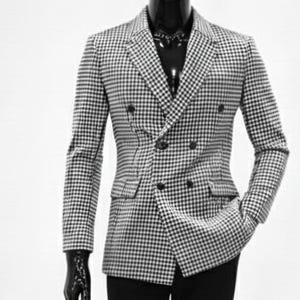 Blazer cruzado a cuadros para hombre: chaqueta de esmoquin entallada