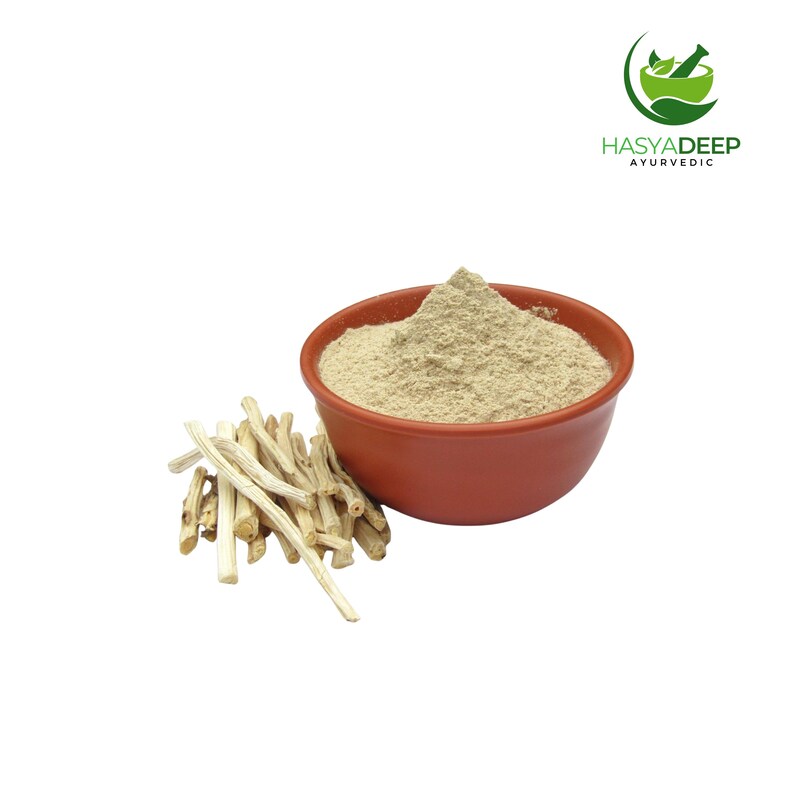 May include: A terracotta bowl filled with light brown powder sits next to a pile of light-colored sticks. The image is set against a white background. The logo for HasyaDeep Ayurvedic is in the upper right corner.