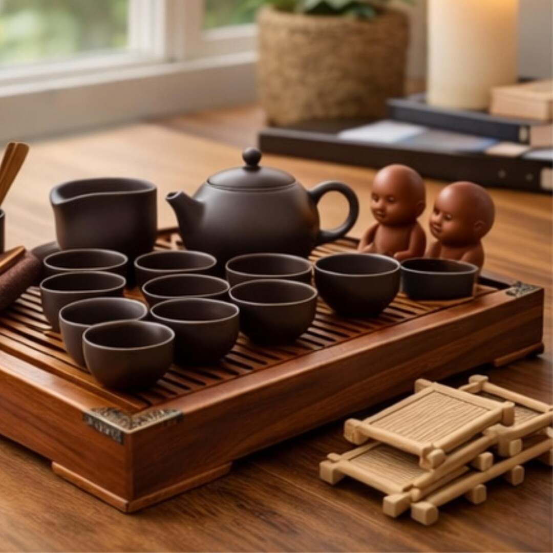 Zen Tea Ritual Set Gongfu Tea Set, Ceramic Teapot & Cups With Wooden Tray, Zen Tea Ritual ...