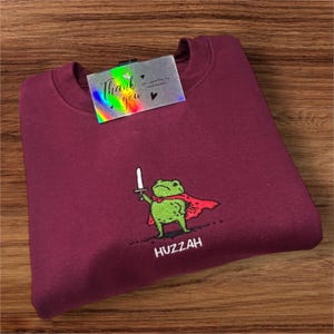 Medieval Frog Huzzah Embroidered Sweatshirt- DnD funny gift.