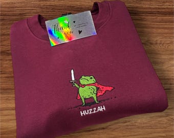 Medieval Frog Huzzah Embroidered Sweatshirt- DnD funny gift.