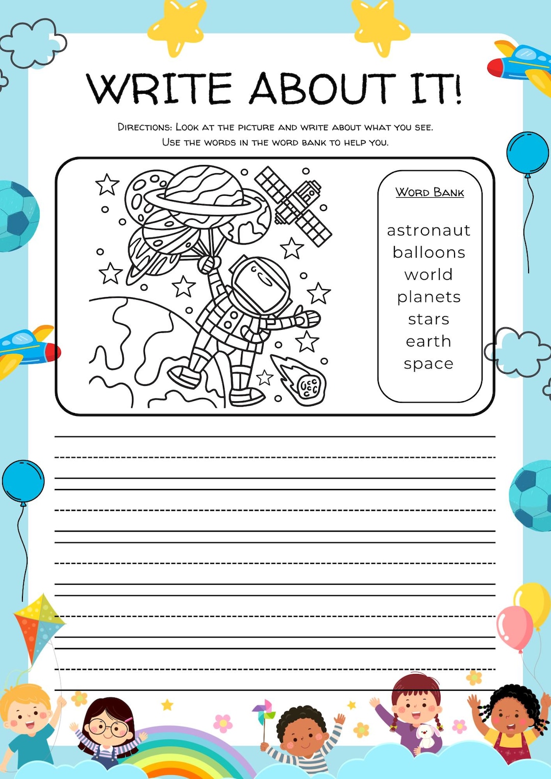 Space Writing Worksheet | Astronaut, Planets, Stars (classroom PDF) - Etsy