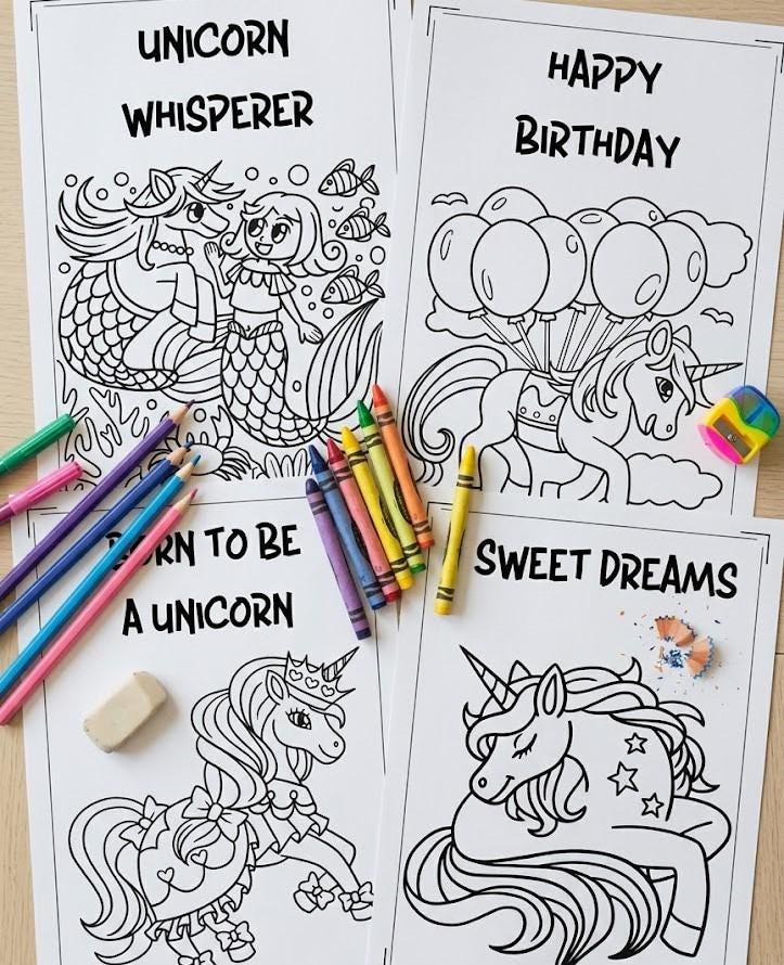 Unicorn Coloring Book PDF | Printable Fantasy Pages for Kids (digital ...