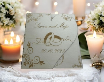 Laser engraved Wooden Wedding Card with money envelope