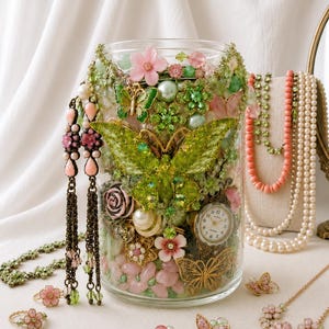 Fairycore Garden Jewelry Box, Floral Earrings Butterfly Ring, Whimsical Jewelry Gift, Garden Necklace