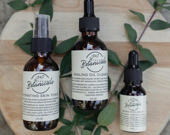3-Step Skincare System: Healing Oil, Tonic & Serum for Sensitive Skin