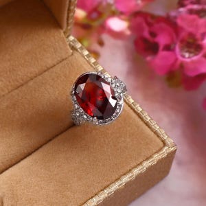 Handmade Ruby Gemstone Ring for Women, Lab Grown Stone, Boho Statement Jewelry, Stackable Silver Plated Ring, Gift for Her, Ethnic Design