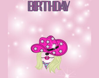 Happy Birthday Cowgal! 5x7. PDF file printable