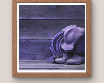 Cowboy Print: Blue Western Decor (18"x18")