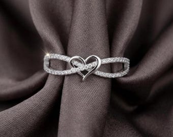 Dainty Heart Silver Rings | Minimalist Stacking Ring | Promise Ring