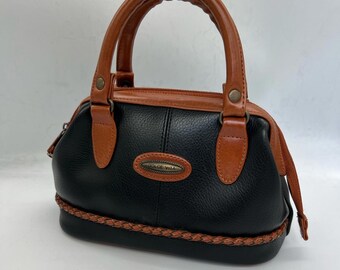 Borsa a mano vintage Dolce Vita in pelle nera e marrone chiaro