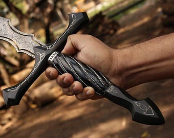 Hand-Forged Damascus Steel Viking Sword | Queen of Swords Fantasy Replica | Collectible Cosplay Prop & Display Piece