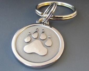 Small Stainless Steel Paw Print Engraved Pet Memorium Keychain