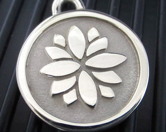 Medium Stainless Steel Lotus Flower Pet ID Tag