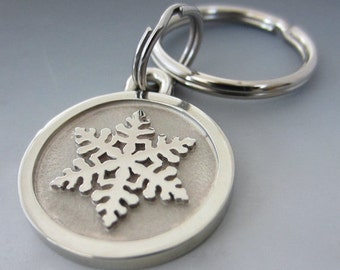 Large Stainless Steel Snowflake Engraved Keychain