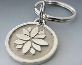 Small Stainless Steel Lotus Flower Engraved Keychain