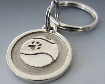 Large Stainless Steel Tennis Ball Engraved Pet Keychain