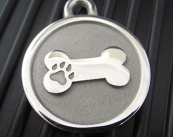 Medium Stainless Steel Silver Bone Pet ID Tag