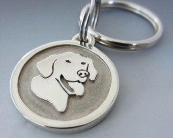 Small Stainless Steel Smiling Lab Engraved Keychain