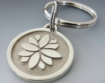 Large Stainless Steel Lotus Flower Engraved Keychain